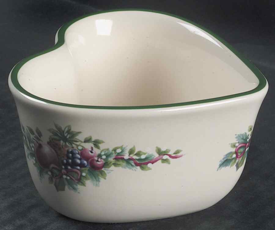 Holly Joy Heart Shaped Custard Cup by Pfaltzgraff-1