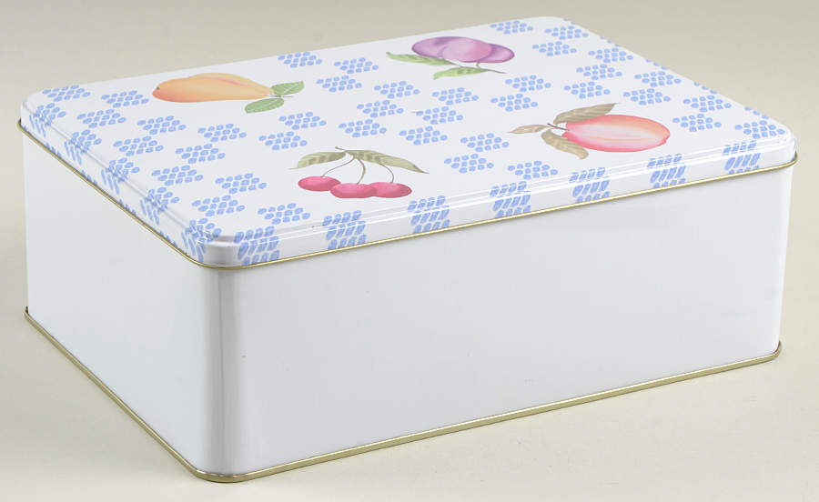 Hopscotch (Fruit) Large Rectangular Storage Tin W/Lid by Pfaltzgraff-1