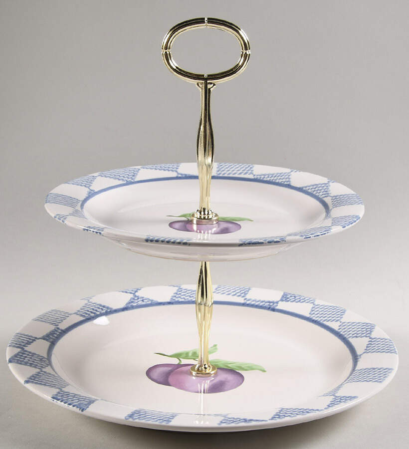 Hopscotch (Fruit) 6 5/8"-10"  2 Tiered Serving Tray (Dp, Sp) HC by Pfaltzgraff-1