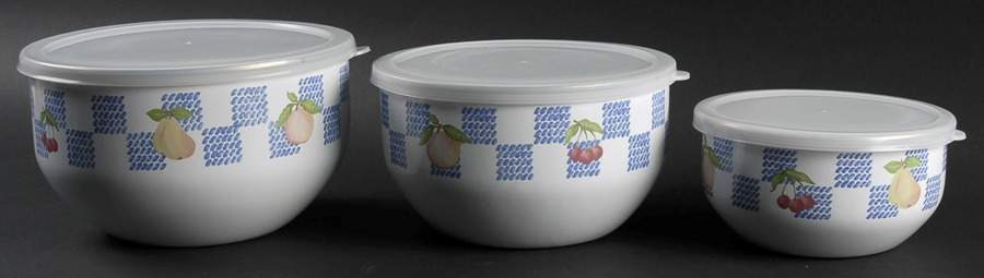 Hopscotch (Fruit) (3 Pc) Metal Bowl w/Plastic Lids (5 3/4,6,7) by Pfaltzgraff-1