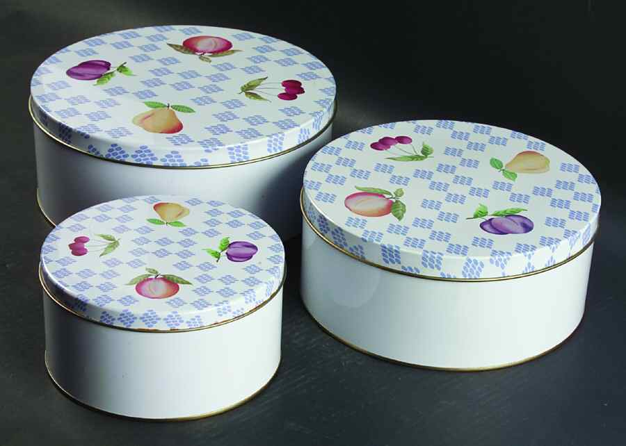 Hopscotch (Fruit) Round Storage Tin & Lid (Set of 3) by Pfaltzgraff-1