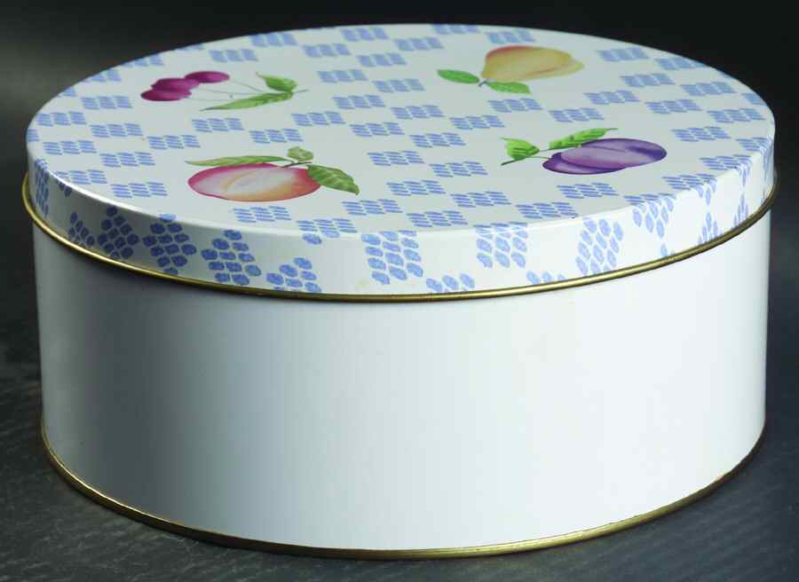 Hopscotch (Fruit) Round Storage Tin with Lid Medium by Pfaltzgraff-1