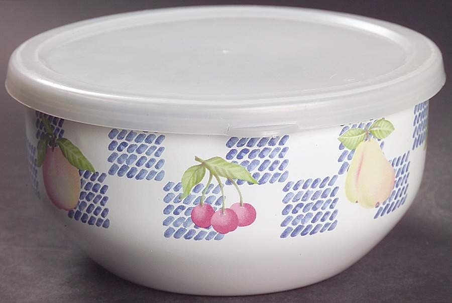 Hopscotch (Fruit) 5 3/4" Metal Bowl & Plastic Lid by Pfaltzgraff-1