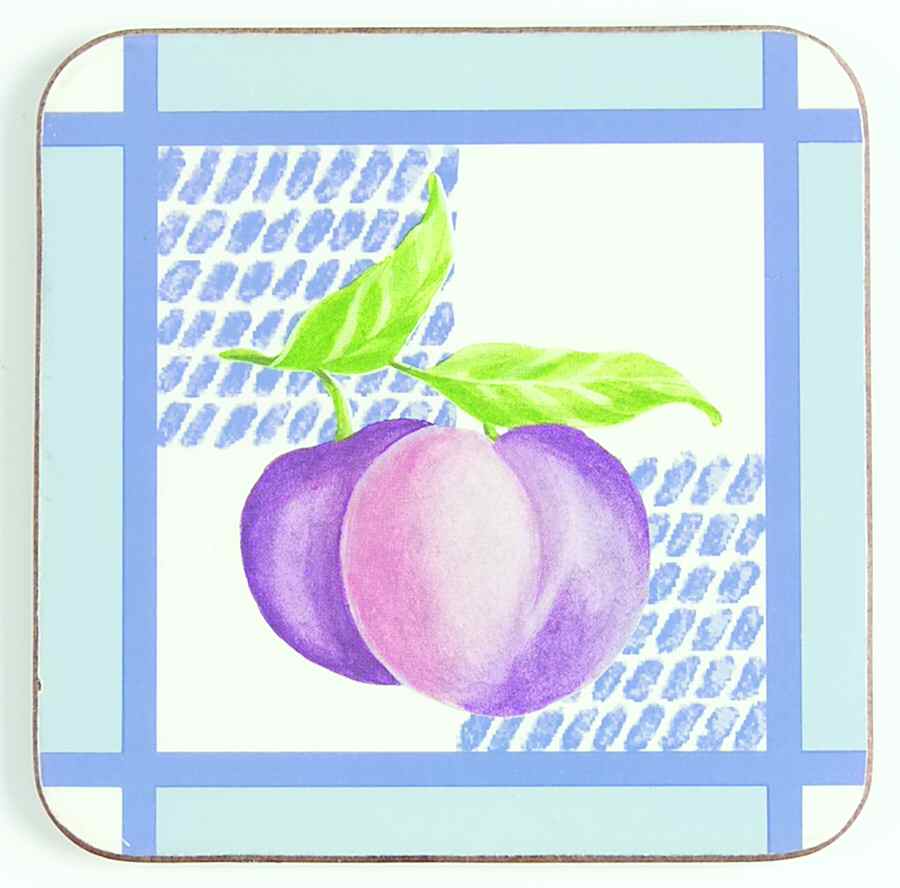 Hopscotch (Fruit) Square Corkback Coaster by Pfaltzgraff-1