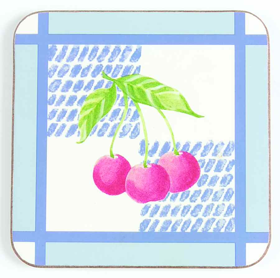 Hopscotch (Fruit) Square Corkback Coaster by Pfaltzgraff-1