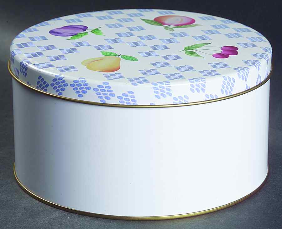 Hopscotch (Fruit) Small Round Storage Tin & Lid by Pfaltzgraff-1