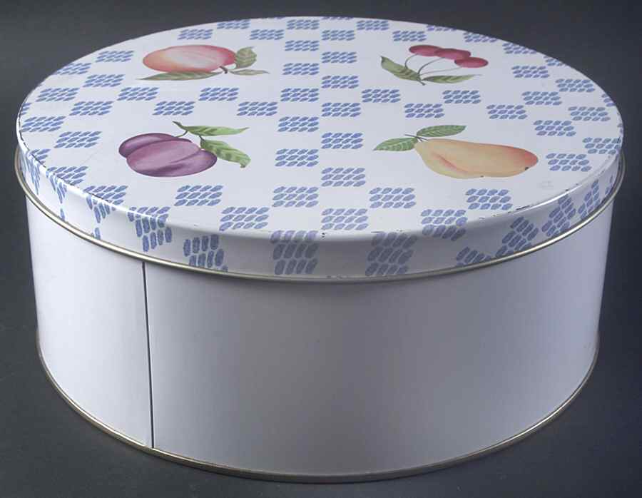 Hopscotch (Fruit) Round Storage Tin with Lid Large by Pfaltzgraff-1