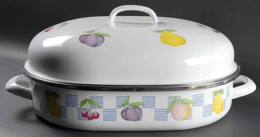 Hopscotch (Fruit) Oval Covered Metal Roaster by Pfaltzgraff-1