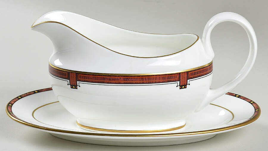 Marquetry Gravy Boat & Underplate by Pfaltzgraff-1