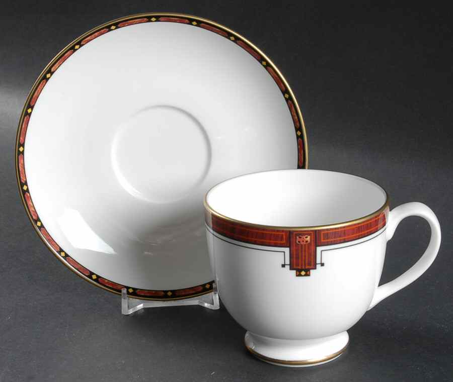 Marquetry Footed Cup & Saucer Set by Pfaltzgraff-1