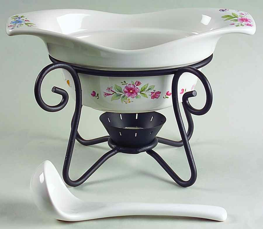 Meadow Lane Gravy Server & Ladle & Metal Stand by Pfaltzgraff-1