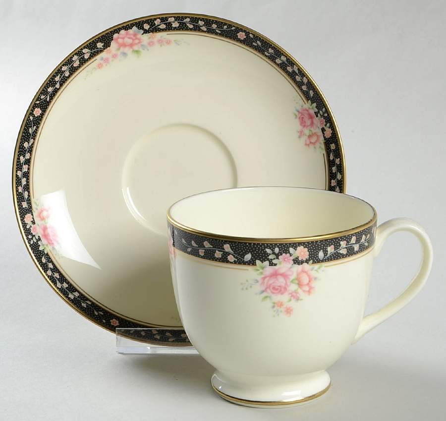 Midnight Bouquet Footed Cup & Saucer Set by Pfaltzgraff-1