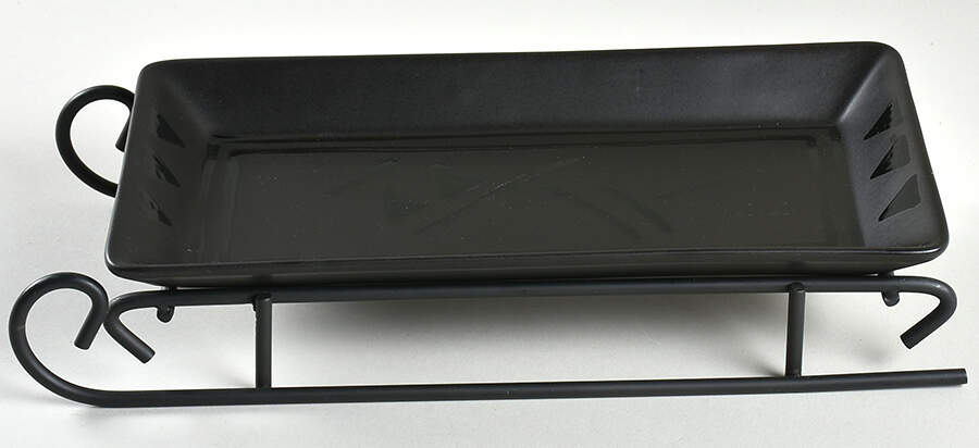 Midnight Sun Sled Server-11" Rectangular Tray W/Iron Sled Stand by Pfaltzgraff-1