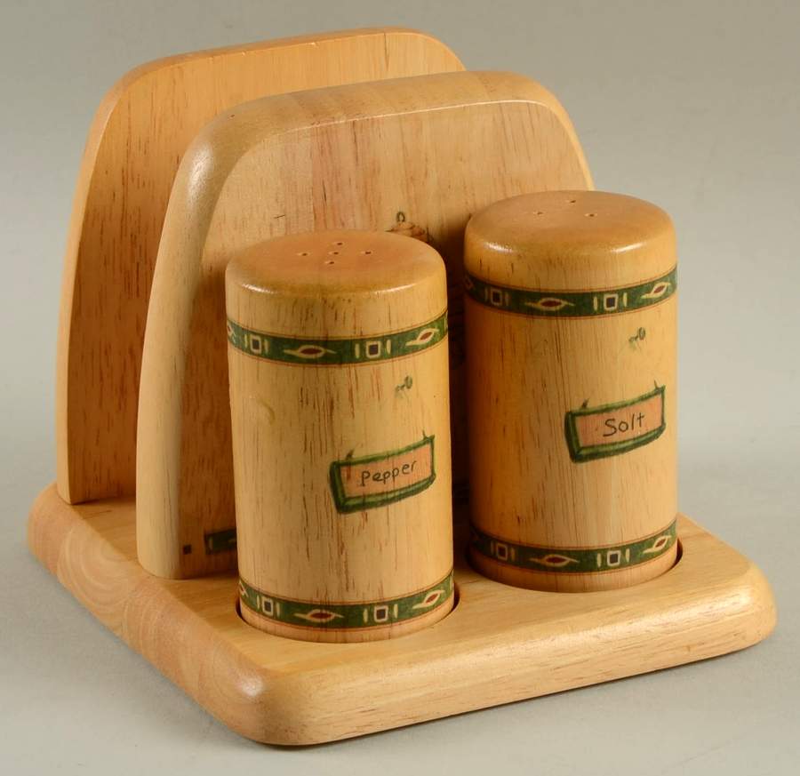Naturewood All Wood Napkin, Salt and Pepper Set with Tray by Pfaltzgraff-1