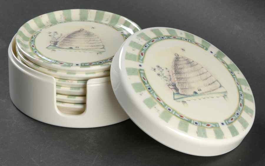 Naturewood Plastic Coaster - Set of 6 & Holder with Lid by Pfaltzgraff-1