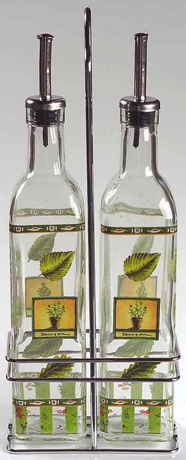 Naturewood Set of 2 Glass Oils W/Drizzle Spouts & Metal Caddy by Pfaltzgraff-1