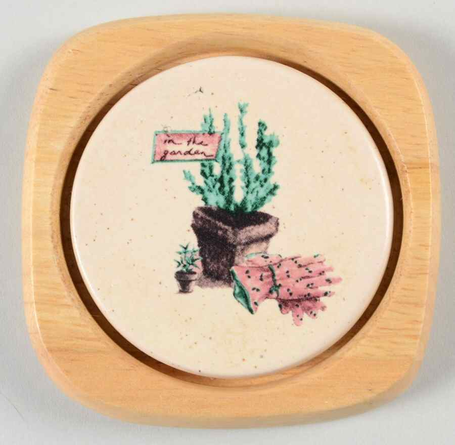 Naturewood Ceramic Center Wood Frame Coaster by Pfaltzgraff-1
