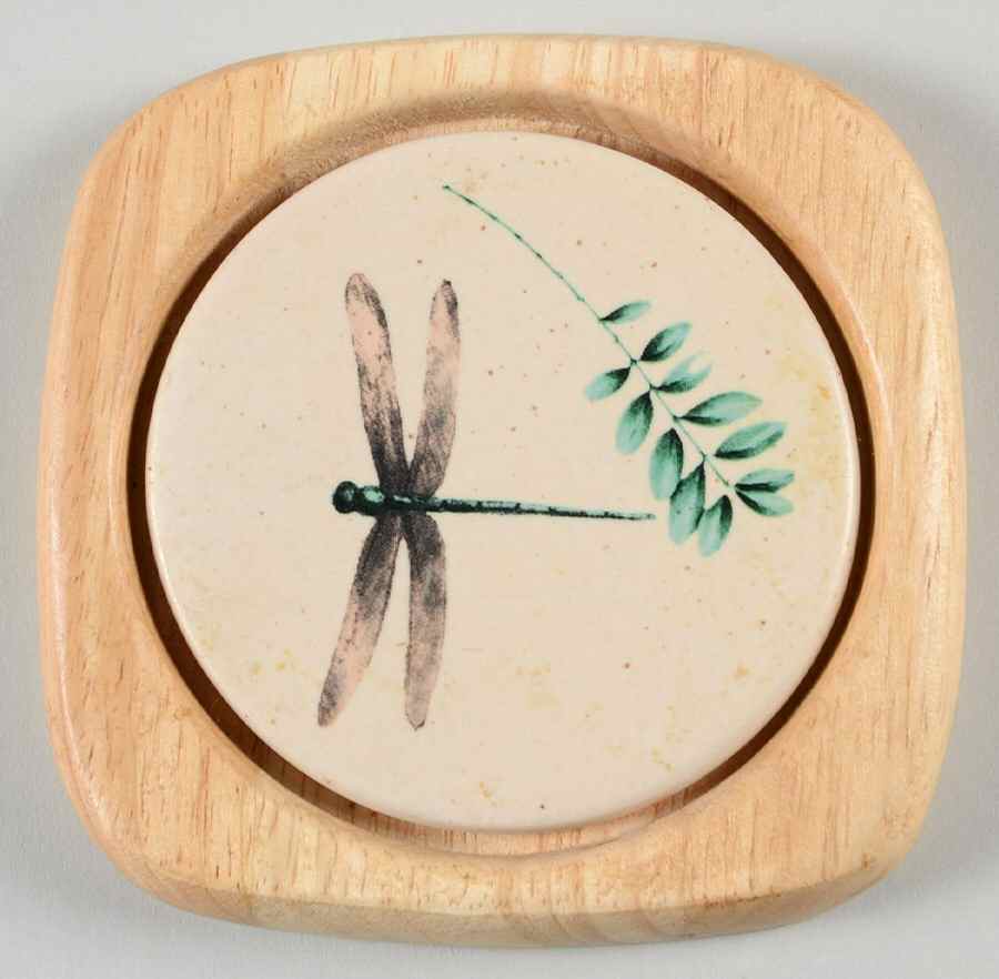 Naturewood Ceramic Center Wood Frame Coaster by Pfaltzgraff-1