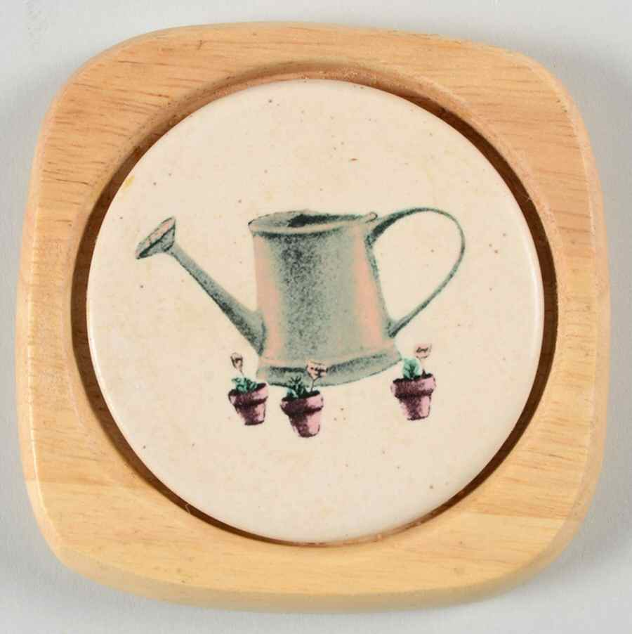 Naturewood Ceramic Center Wood Frame Coaster by Pfaltzgraff-1