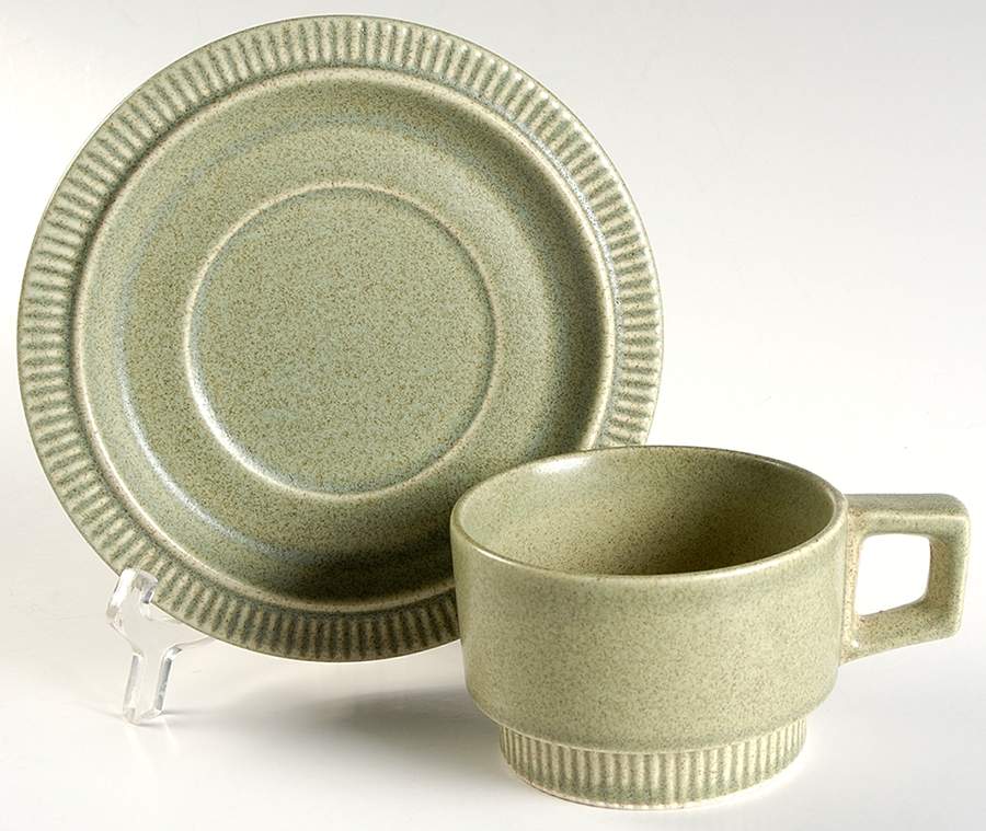 Nordic Green Flat Cup & Saucer Set by Pfaltzgraff-1