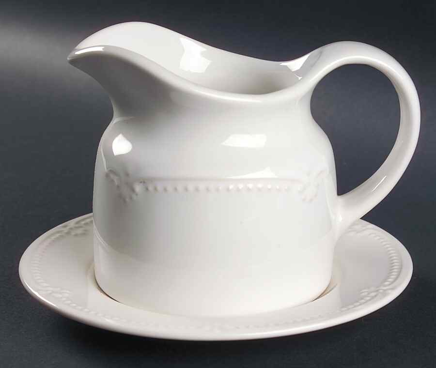 Pearl Brocade Gravy Boat & Underplate by Pfaltzgraff-1