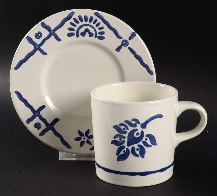 Tile Border Flat Cup & Saucer Set by Pfaltzgraff-1