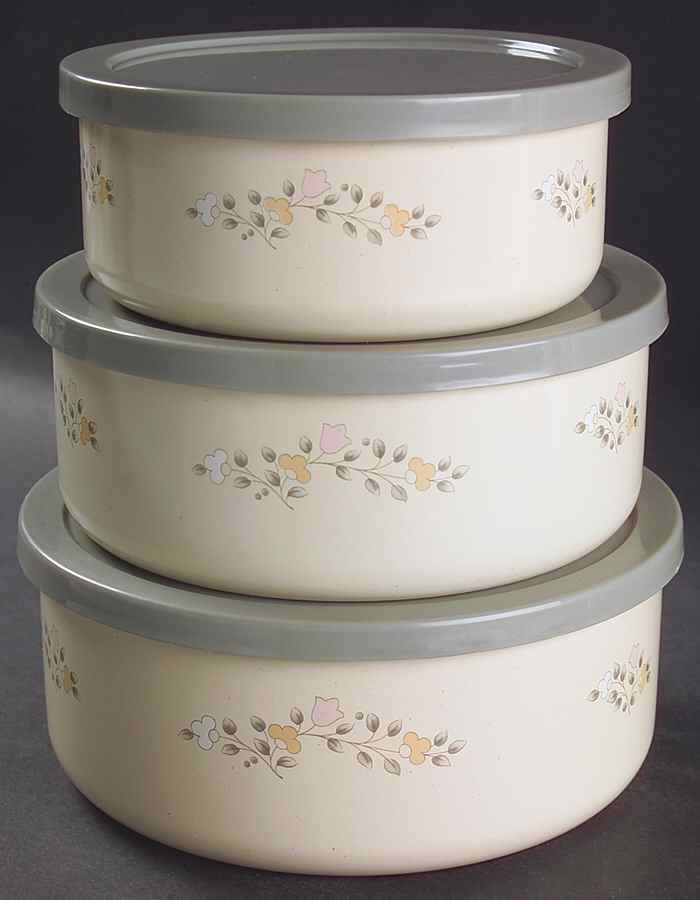 Remembrance (3 Piece) Metal Bowl W/Plastic Lids (5", 6", 7") by Pfaltzgraff-1