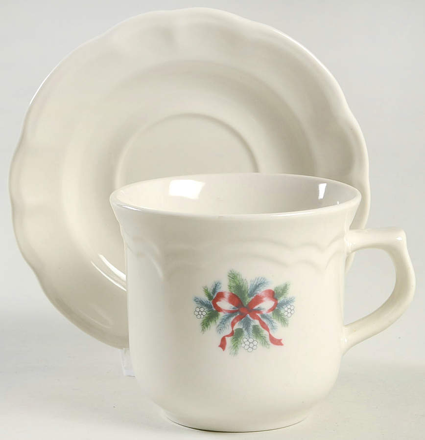 Red Ribbons Flat Cup & Saucer Set by Pfaltzgraff-1