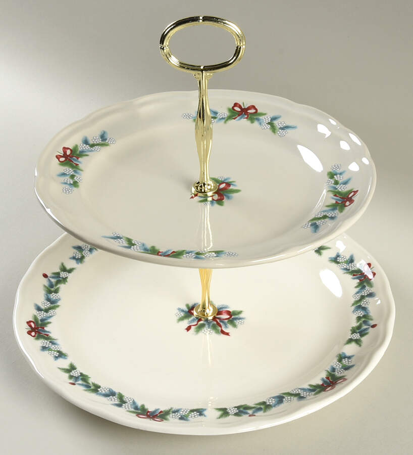 Red Ribbons 6 5/8"-10"  2 Tiered Serving Tray (Dp, Sp) HC by Pfaltzgraff-1
