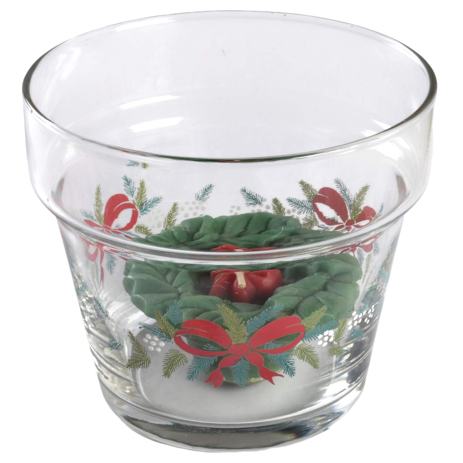Red Ribbons Glass Flower Pot Float Candle by Pfaltzgraff-1