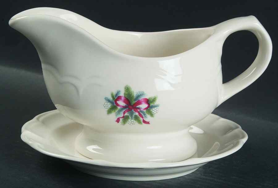 Red Ribbons Gravy Boat & Underplate by Pfaltzgraff-1