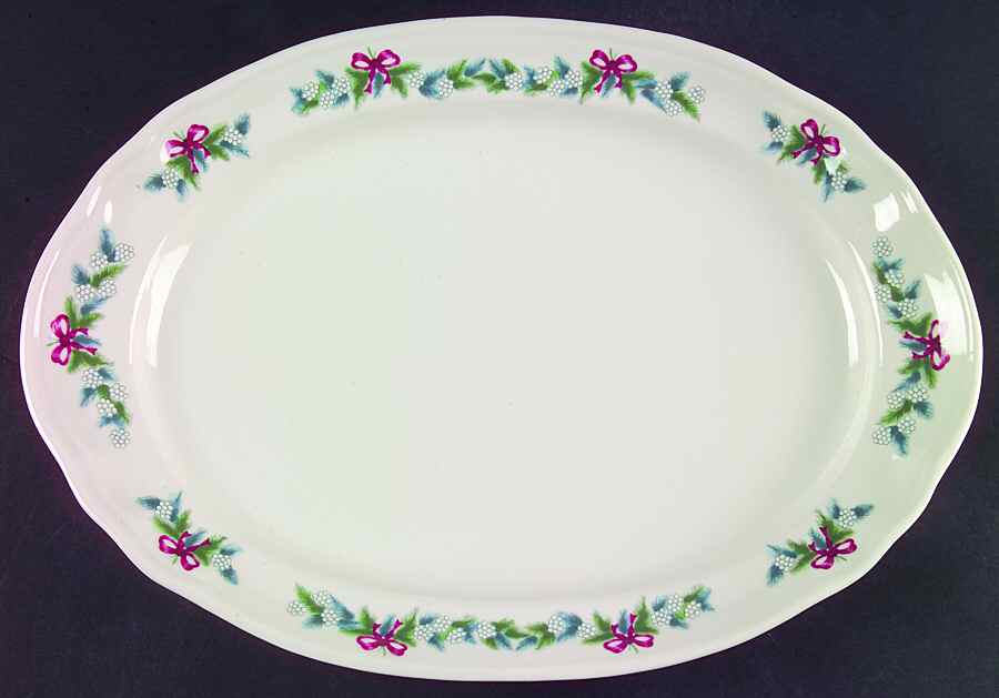 Red Ribbons 14" Oval Serving Platter by Pfaltzgraff-1