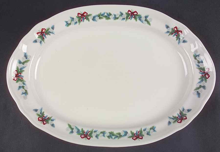 Red Ribbons 15" Oval Serving Platter by Pfaltzgraff-1