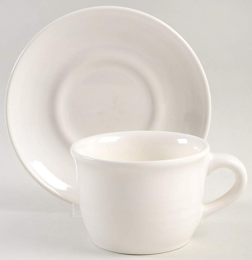 Simply White Circles Flat Cup & Saucer Set by Pfaltzgraff-1