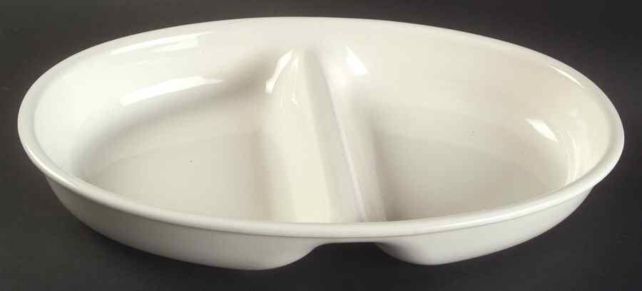 Simply White Shapes 12" Oval Divided Vegetable Bowl by Pfaltzgraff-1