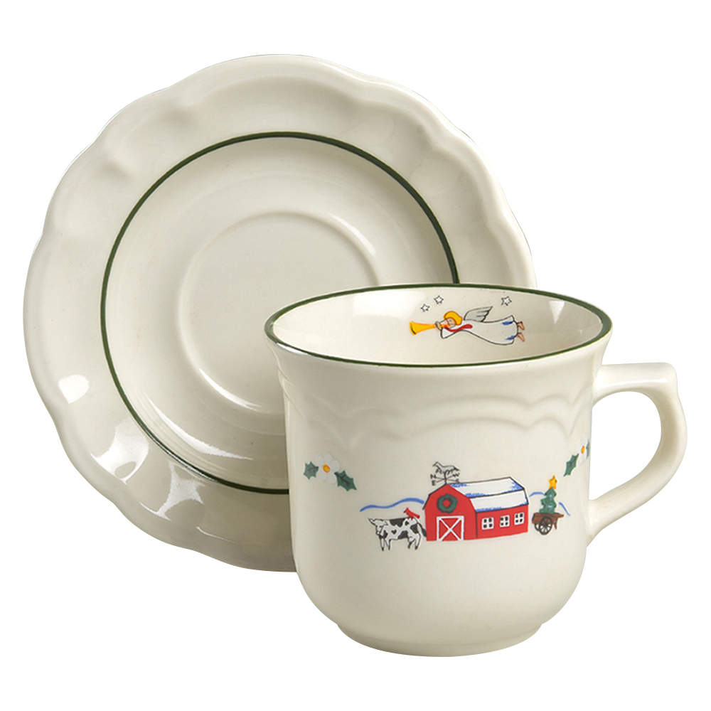 Snow Village Flat Cup & Saucer Set by Pfaltzgraff-1