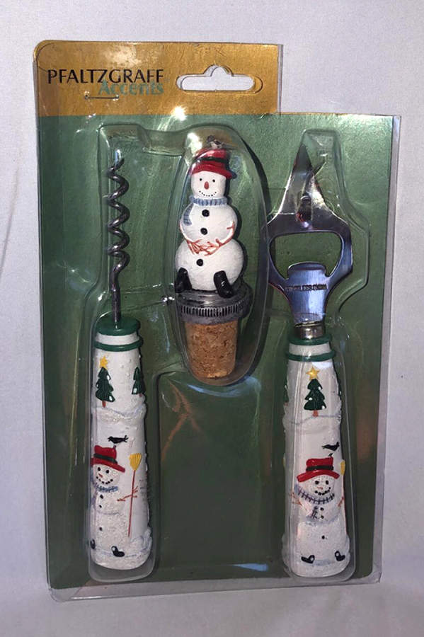 Snow Village 3pc Bar Set-Bottle Opener, Corkscrew, Wine Stopper by Pfaltzgraff-1