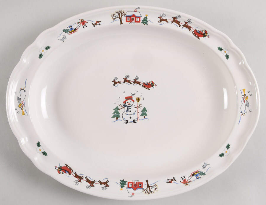 Snow Village 14" Deep Oval Serving Platter by Pfaltzgraff-1
