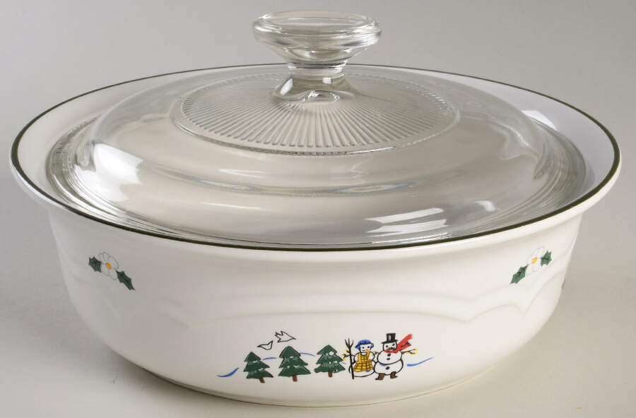 Snow Village 1.5 Qt Round Covered Casserole by Pfaltzgraff-1