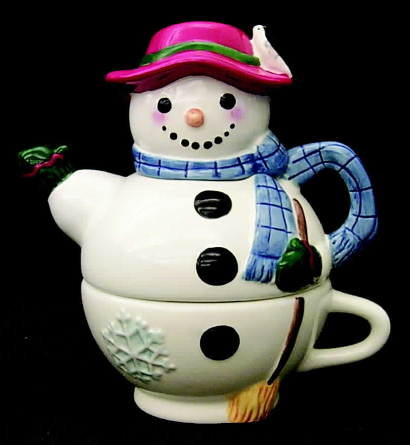 Snow Village Individual Teapot & Lid with Cup by Pfaltzgraff-1
