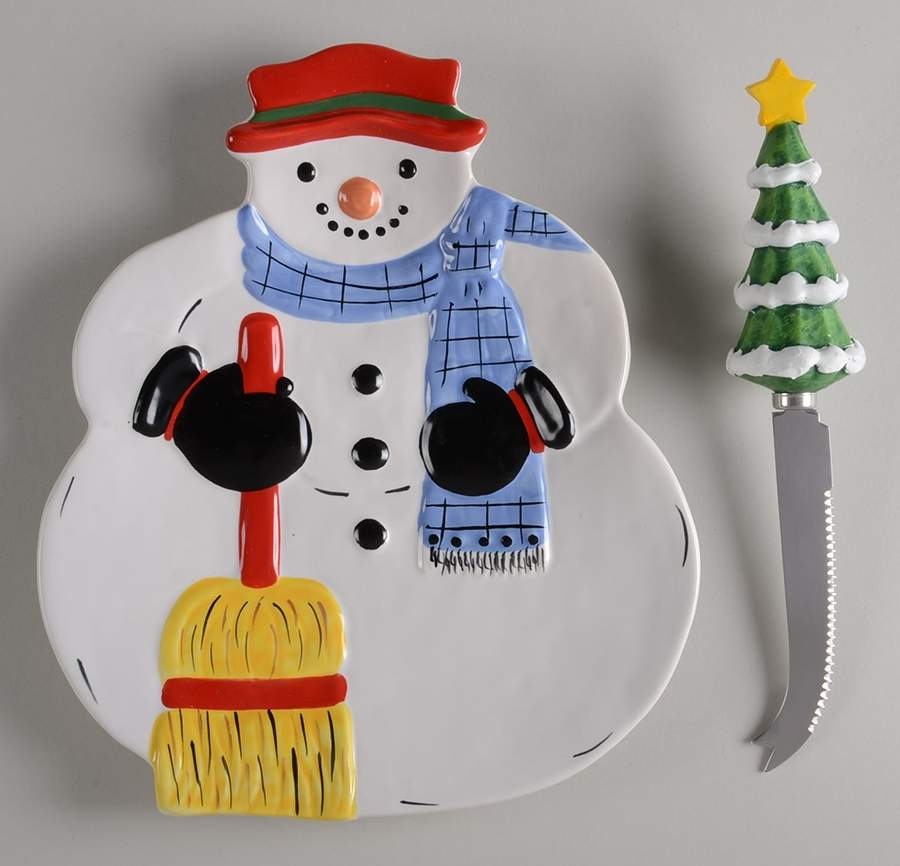Snow Village Cheese Tray and Slicer by Pfaltzgraff-1