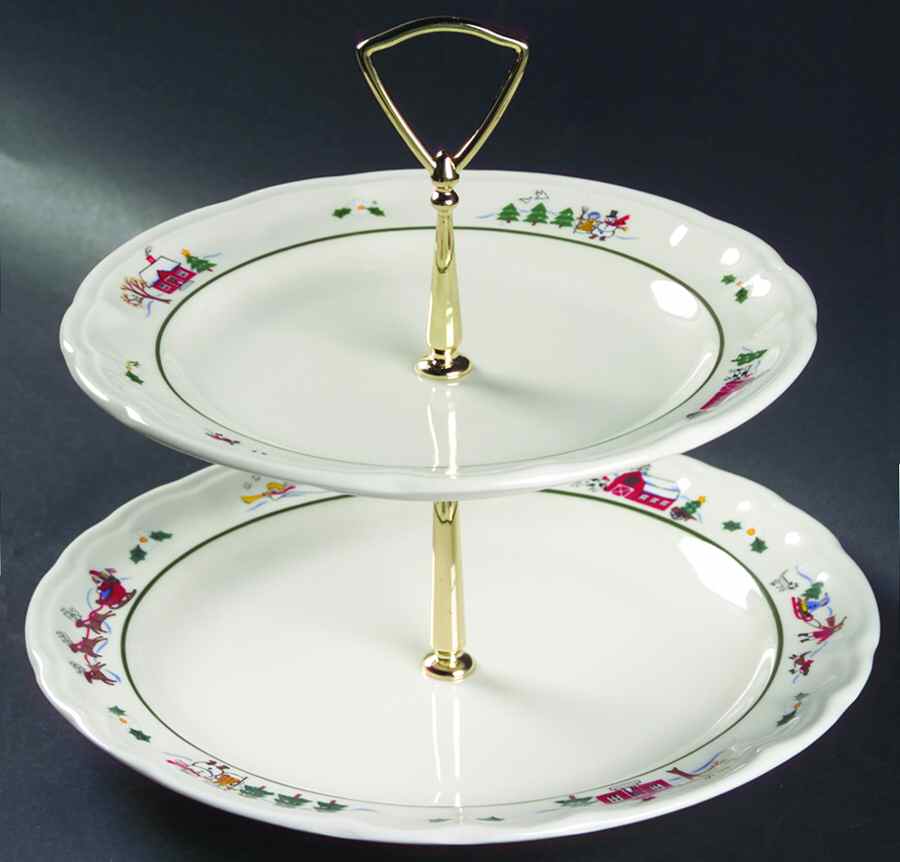 Snow Village 2-Tiered Serving Tray (Dinner & Luncheon Plates) by Pfaltzgraff-1