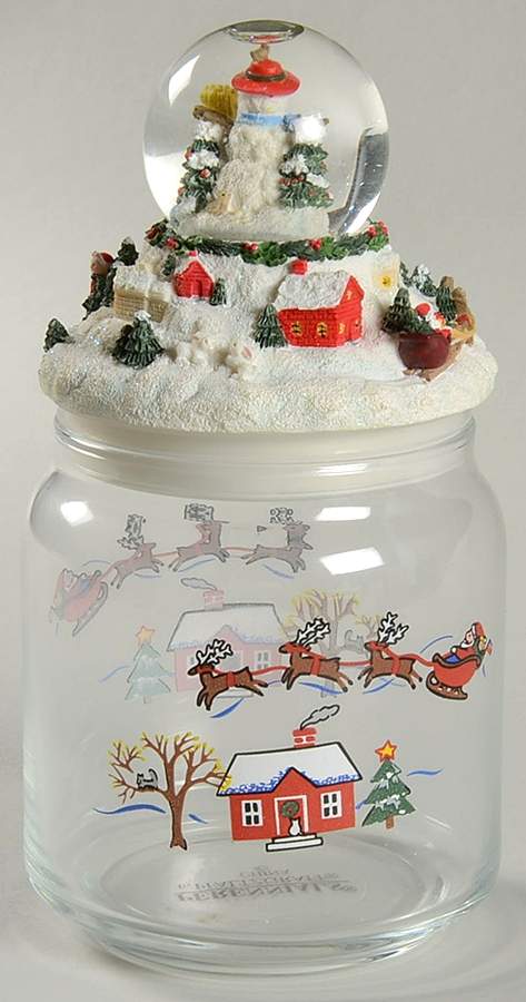 Snow Village Glass Candy Jar & Snowglobe Lid by Pfaltzgraff-1