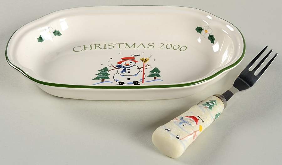 Snow Village Hors d'Oeuvre Set (Tray and Fork) by Pfaltzgraff-1