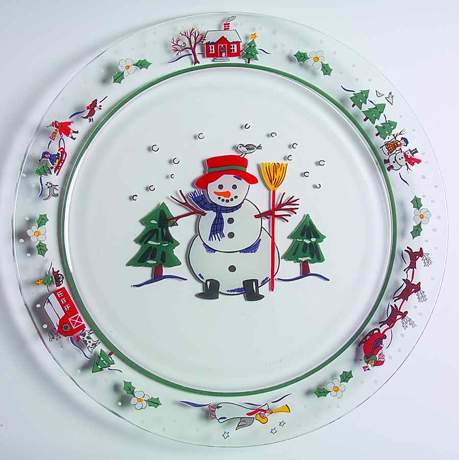 Snow Village Round Glassware Platter by Pfaltzgraff-1