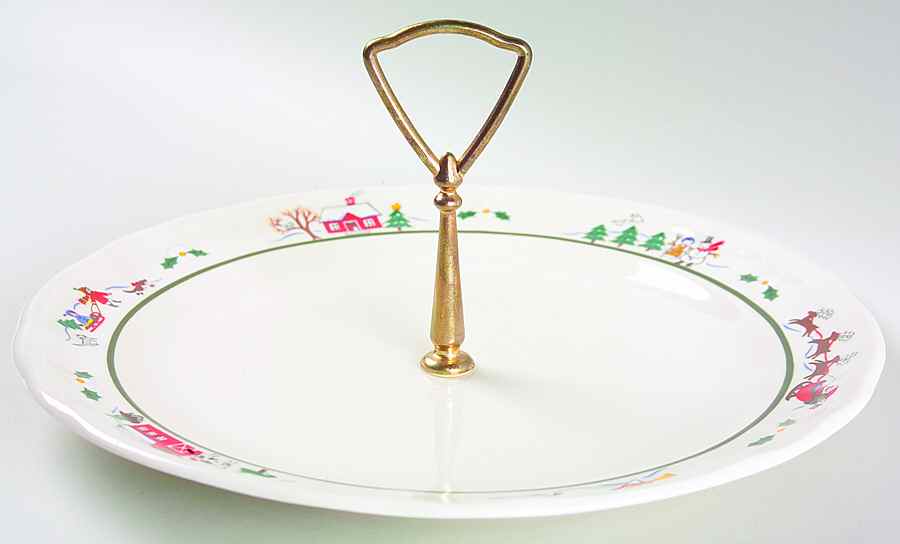 Snow Village Round Serving Plate with Handle (DP) by Pfaltzgraff-1