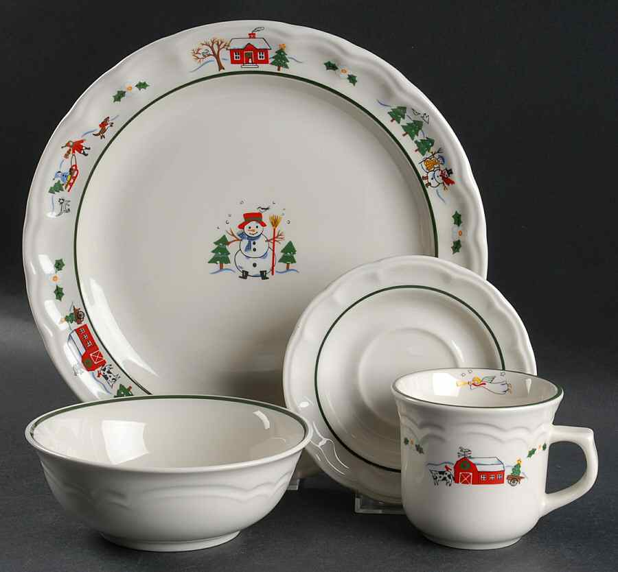 Snow Village 4 Piece Place Setting by Pfaltzgraff-1