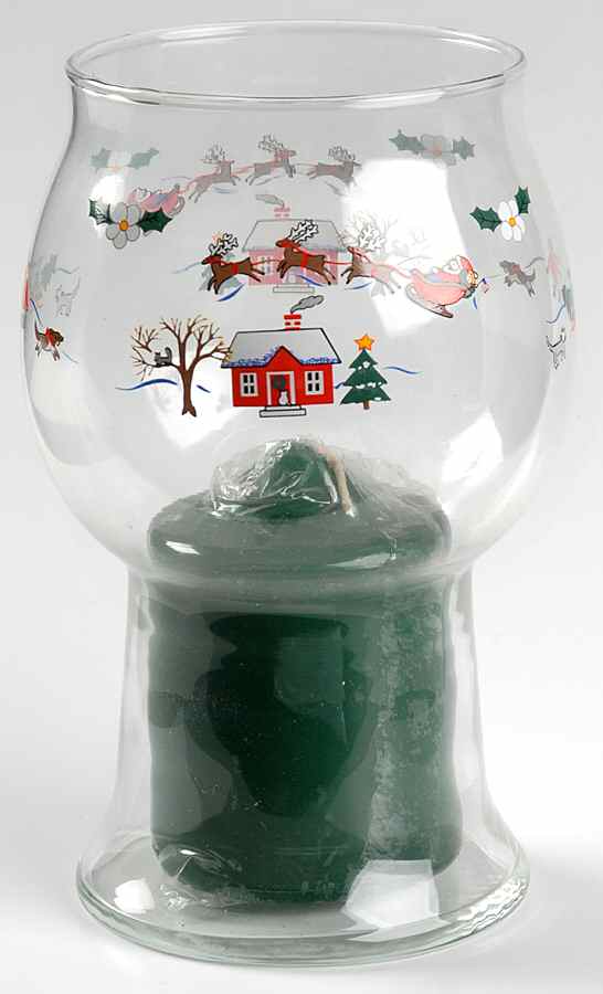 Snow Village Glass Pillar Float Candleholder by Pfaltzgraff-1
