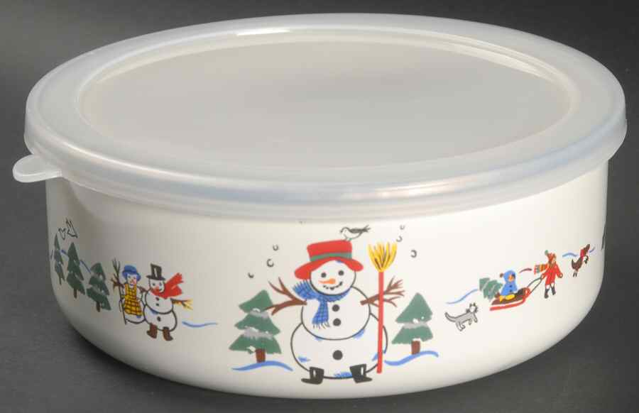 Snow Village 6 5/8" Metal Bowl W/Plastic Lid by Pfaltzgraff-1