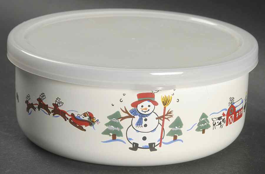 Snow Village Bowl-Metal 5 3/4 W/Plastic Lid by Pfaltzgraff-1